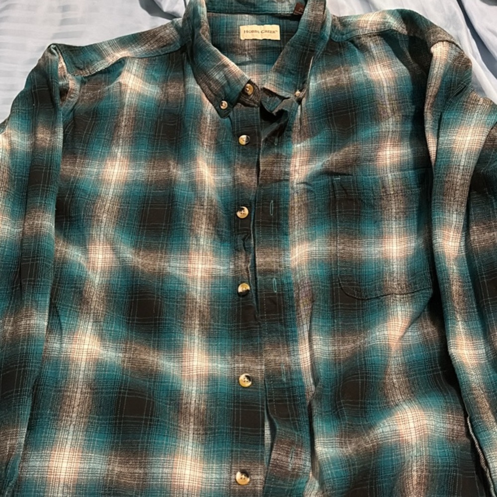 Men's Teal and Black Plaid Button-Down Shirt